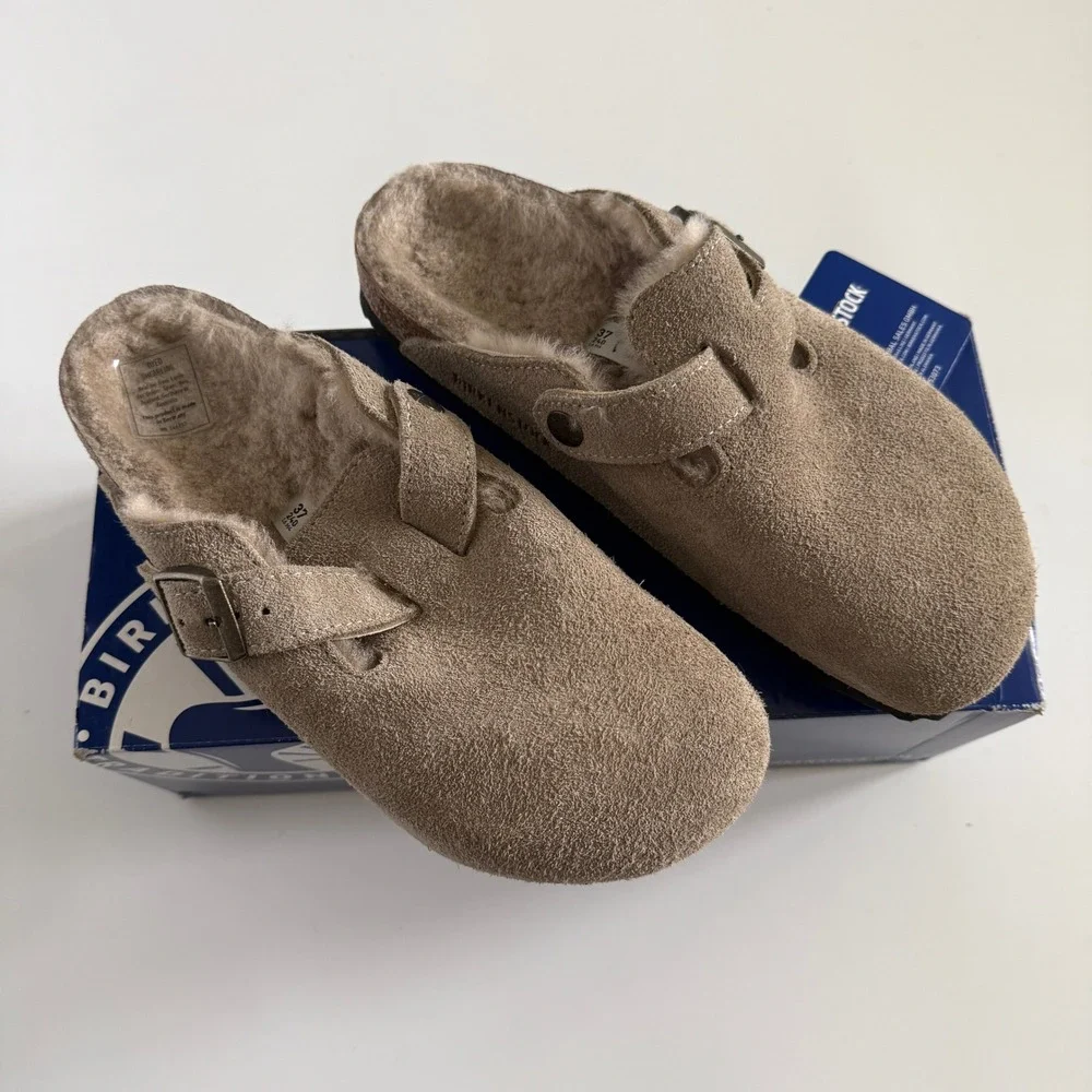 Birkenstock Boston Shearling Suede Clogs Taupe Tan 37 L6 M4 Narrow 0259883 - Picture 4 of 7